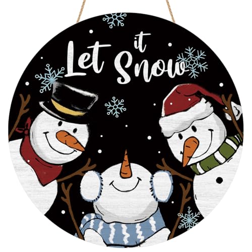 Let It Snow Snowman Door Sign - Winter Wooden Porch Holiday Decor