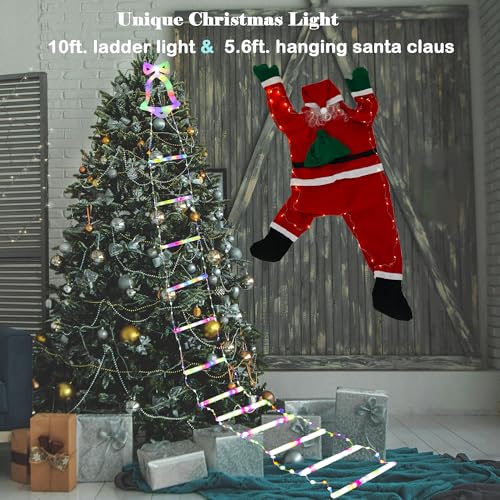 10ft LED Christmas Rope Ladder Light with 5.6ft Hanging Santa Indoor Outdoor Decor