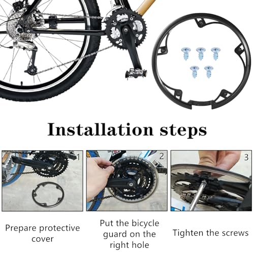 1 Pack Bicycle Chain Wheel Protector Professional Bike Chain Guard Protector with 5 Screws Cover Accessories for Mountain Bike, Black,5 Holes 48T