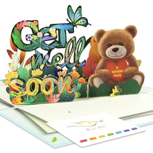 Magic Ants 3D Get Well Soon Pop-Up Card - Flowers and Butterflies Bear