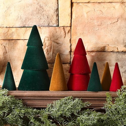 7 Pcs Velvet Christmas Tree Set - Modern Holiday Decor, Multiple Sizes