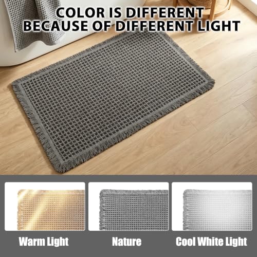 Small Non-Slip Waffle Bath Mat - Quick Dry, Absorbent, Grey (17x24)
