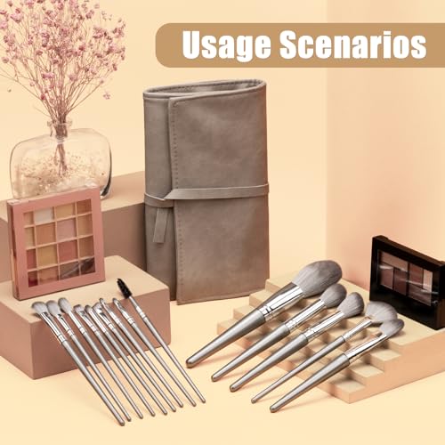 Amrules 14-Piece Professional Makeup Brush Set with PU Bag, Grayish