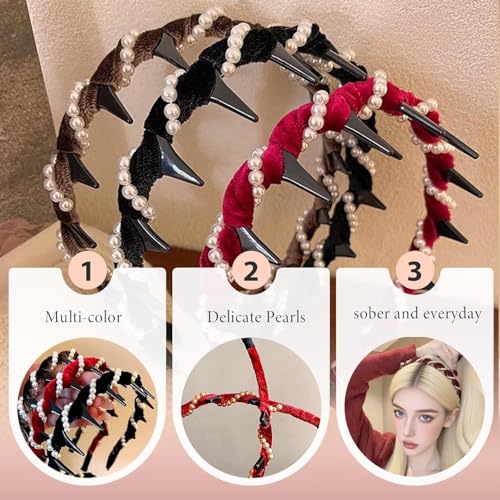 Zeamyhy 3-Pack Vintage Pearl Headbands with Teeth for Women