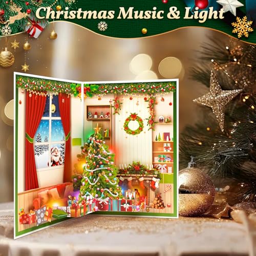 APOTODITO Christmas Tree Pop Up Card with Lights and Music - Christmas House Variation