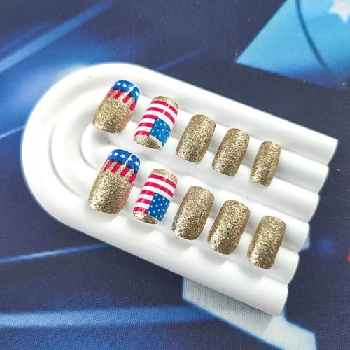 American Flag Press on Nails Medium Square 4th of July False Nails