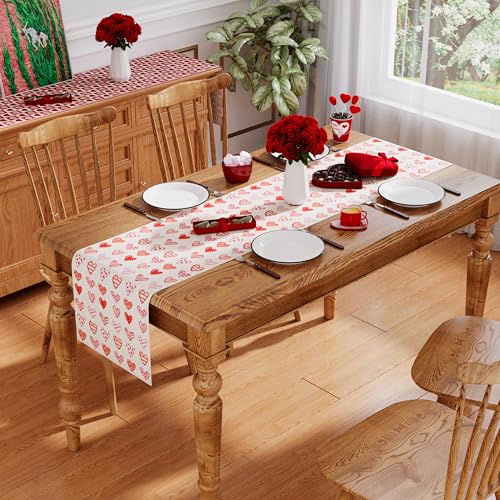 Valentines Table Runner Red Pink Love Hearts 13x60 Inch