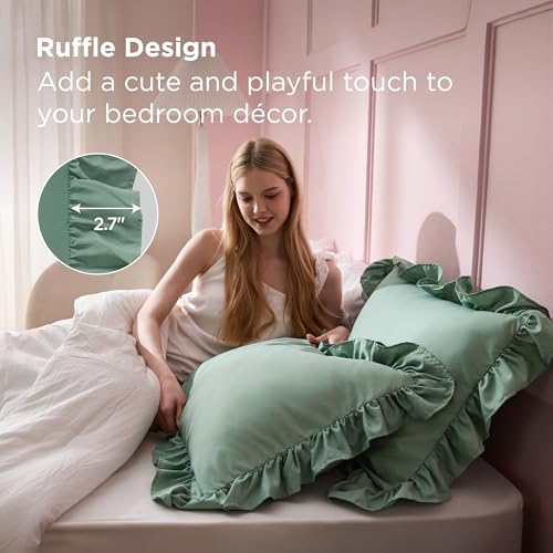 Bedsure Sage Green Ruffle Pillow Cases Set of 2 | 20" x 26"