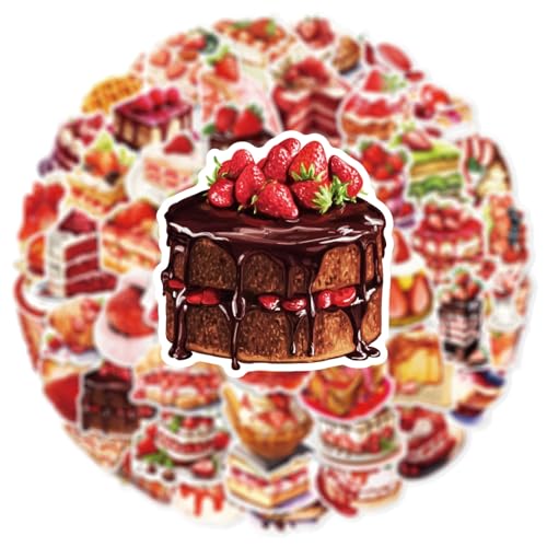 Dessert Vinyl Stickers 50-Pack Waterproof Cute Food Decals for Water Bottles