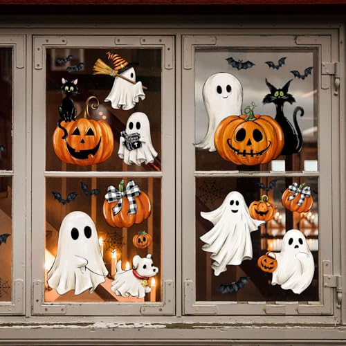 87 PCS Halloween Window Clings - Vintage Ghosts, Pumpkins & Cats