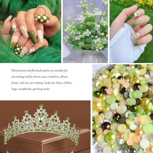 50g Flatback Pearls and Rhinestones Set Mixed Size Half Beads for Crafts