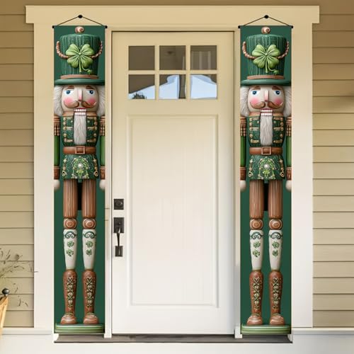 St Patrick Day Nutcracker Porch Banner Shamrock Door Hanging 12x72 Inch