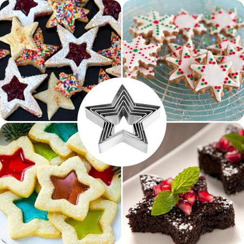 Star Cookie Cutter Set - 5 Pcs Stainless Steel Edge Cutters, 3.6–7.8cm, Nesting