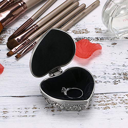 Hipiwe Vintage Heart Shape Jewelry Box - Small Silver Metal Ring Holder