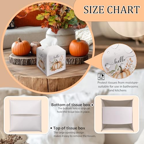 White Pumpkin Leather Tissue Box Cover - Autumn Square Holder