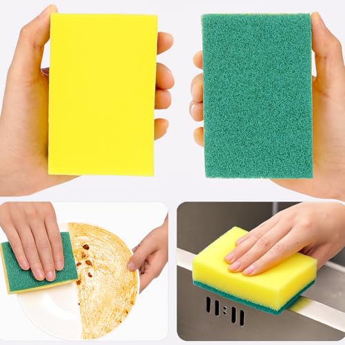 Double-Sided Kitchen Cleaning Sponges 10-Pack - Heavy-Duty Scrubbing & Soft Absorbent Sides, Non-Scratch
