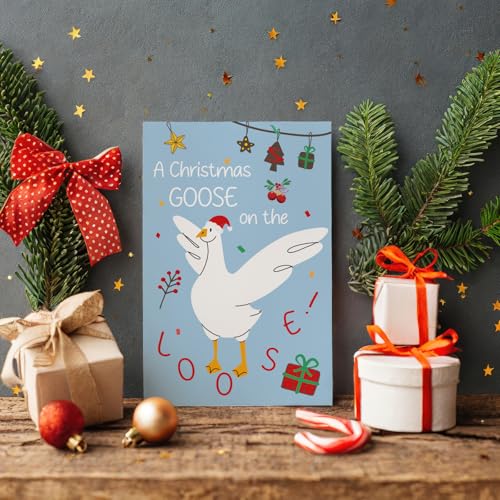 Obbyidk Cute Silly Goose Christmas Card, Funny Xmas Card with Envelope