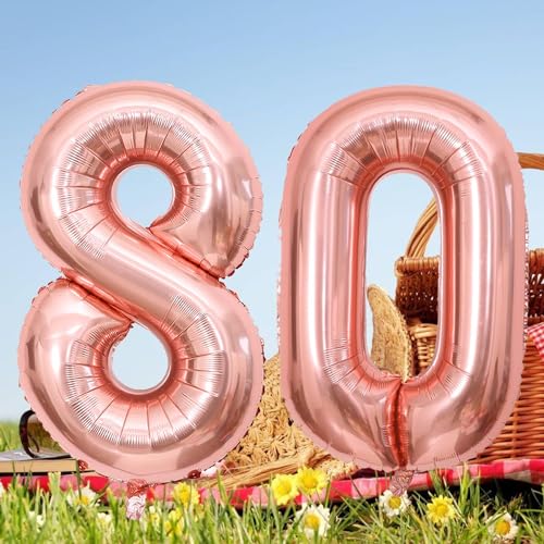 40 Inch Rose Gold Number 80 Balloons for 80th Birthday Party