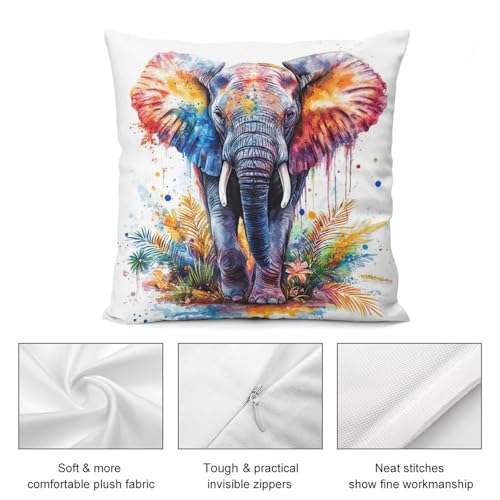 Watercolor Elephant Floral Throw Pillow Cover 18x18 Inch Soft Plush