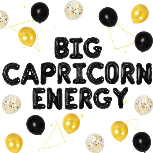 Capricorn Birthday Party Decorations & Balloon Banner Set in Black and Gold