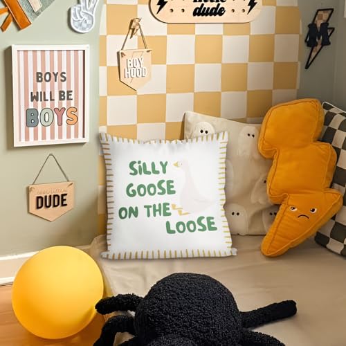 Silly Goose Throw Pillow Cover for Kids - Motivational Nursery Decor
