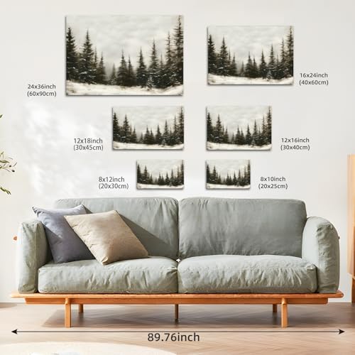 Winter Pine Forest Canvas Wall Art Rustic Christmas Landscape Print 8x12