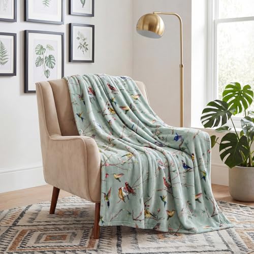 Horaldaily Green Bird Branch Flannel Throw Blanket, 40x50 Baby Size