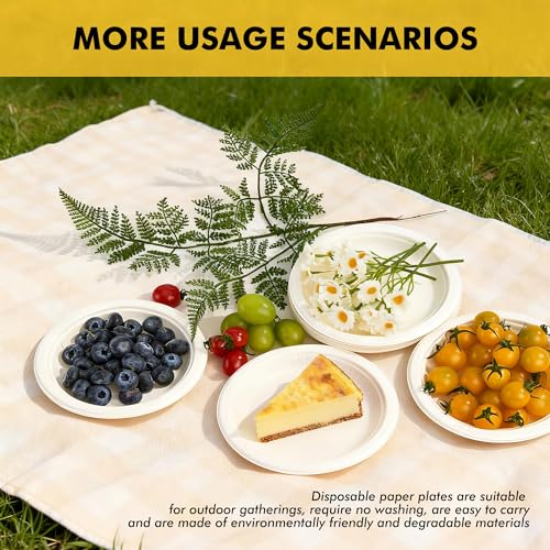 RACETOP 6-Inch Compostable Paper Dessert Plates - 100 Pack Sugarcane Fiber