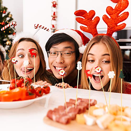 600 Pcs Christmas Bamboo Cocktail Picks for Appetizers & Fruit - Santa Snowflake Reindeer