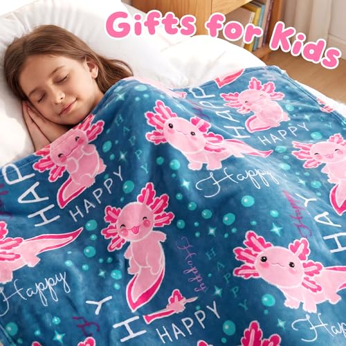 Glow in The Dark Axolotl Blanket for Girls - 40 x 60 inches