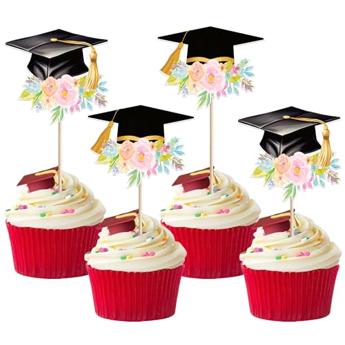 40 PCS Graduation Cap Cupcake Toppers for Class of 2026