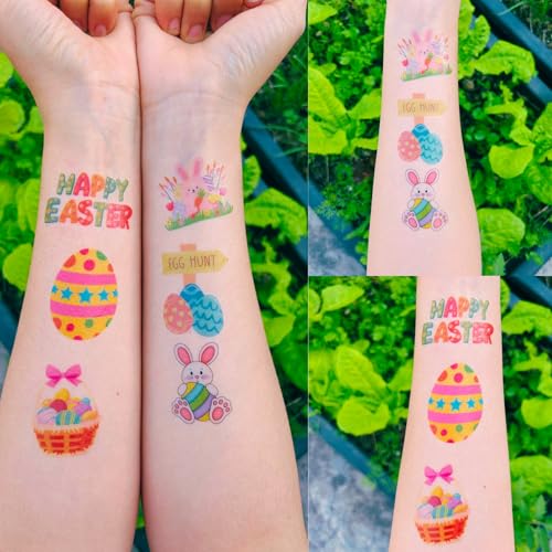 Easter Temporary Tattoos 50 Pcs - Bunny & Egg Party Favors 4 Sheets
