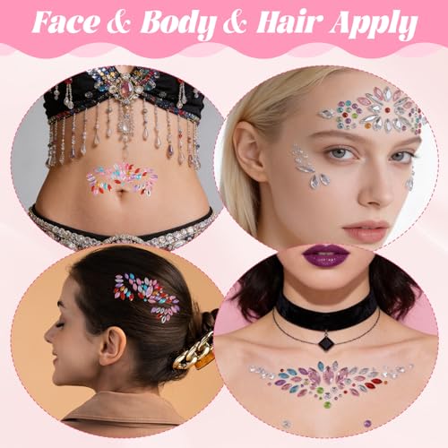 5 Sets Face Gems Self Adhesive Jewels for Festival Rave Makeup