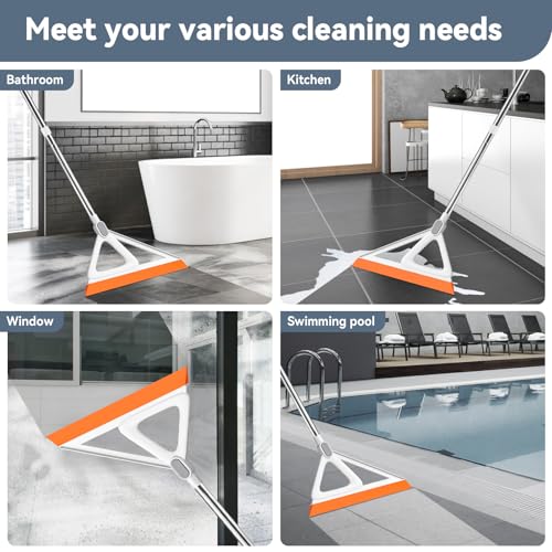 Nodirz Magic Silicone Squeegee Broom, 54-Inch Floor Sweeper - Orange