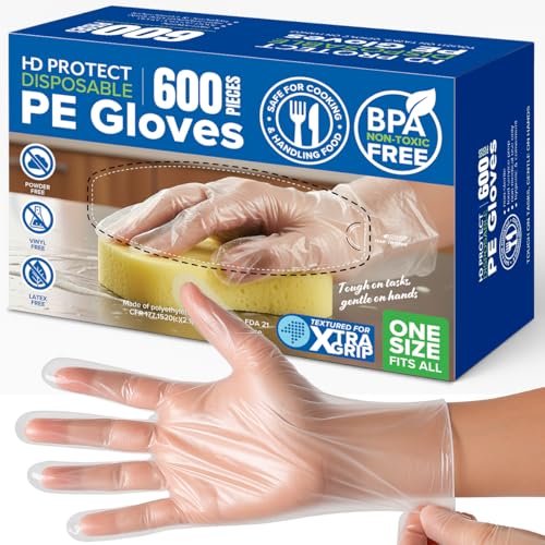 Disposable Food Prep Gloves - 600 Pack, BPA & Latex-Free HDPE