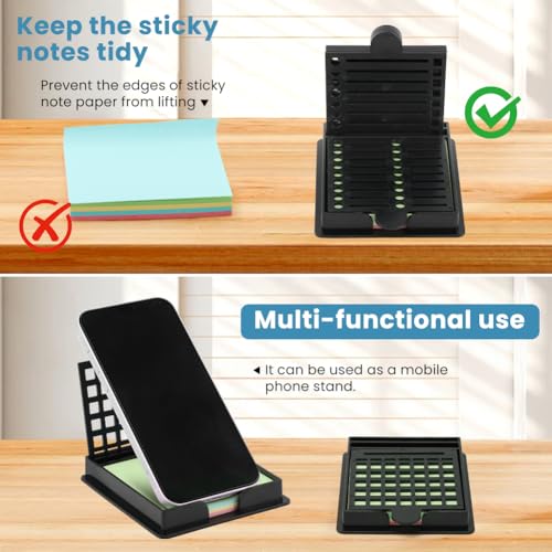 LORGVEXN Sticky Note Holder with 5 Stencils - 3x3 Office Memo Dispenser Black