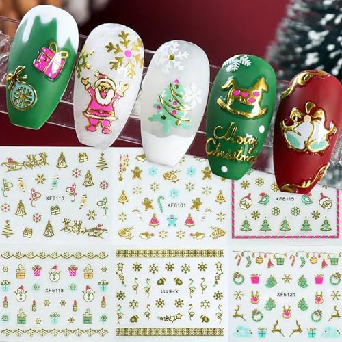KSTBJN 30 Sheets Christmas Nail Stickers 3D Self-Adhesive Holiday Decals