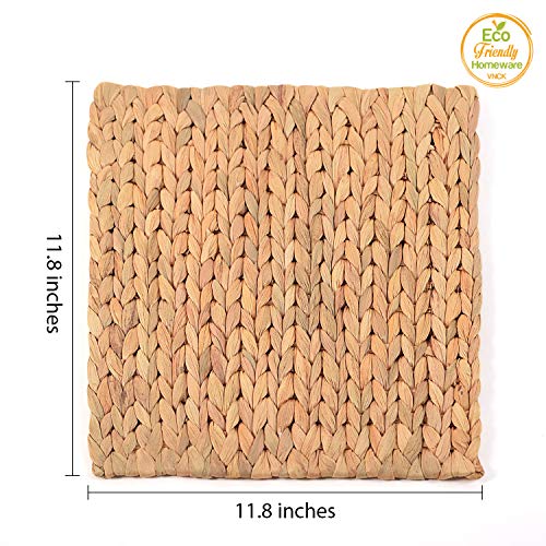 Water Hyacinth Square Placemats Set of 4 - Handmade Boho Rattan Table Decor