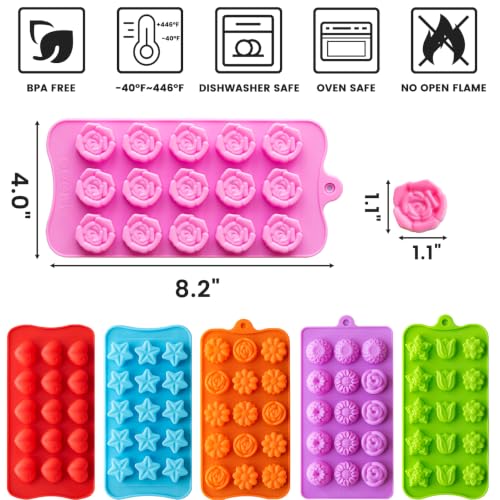 Silicone Flower Chocolate Candy Molds 6-Pack for Baking and Crafting