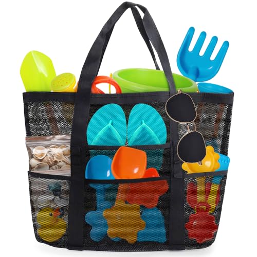 Showvigor Large Mesh Beach Bag - Durable Tote with Zipper Pocket