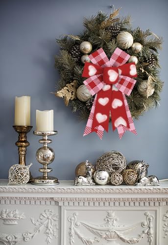 Valentine's Day Wreath Bows - 2 Pack Red Buffalo Plaid & Heart