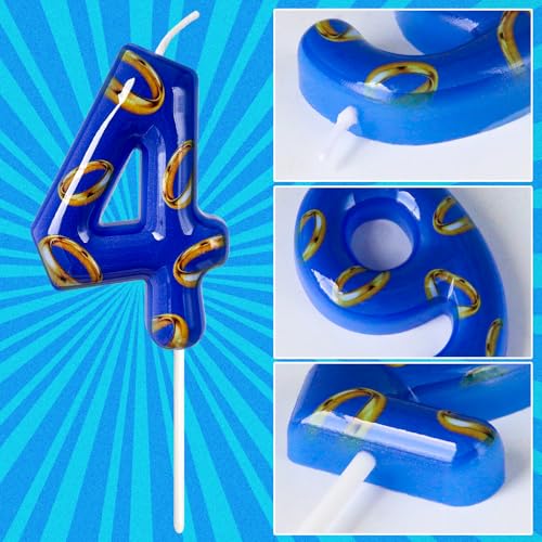 Blue and Gold Birthday Number Candle - 4 for Cake Decoration