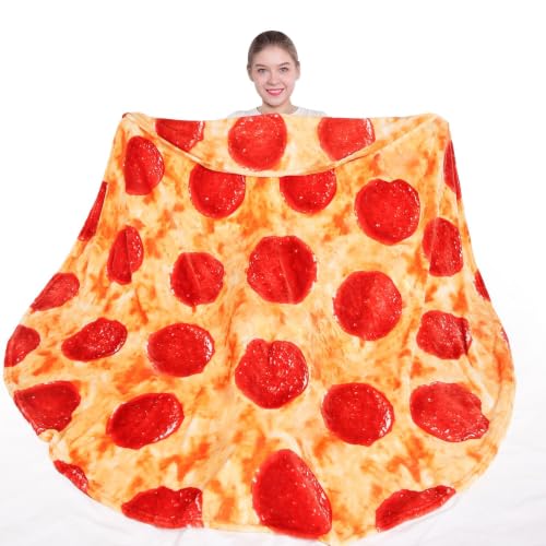 Crimson Pepperoni Pizza Blanket 80 Inches Soft Flannel Funny Gift for Adults & Kids