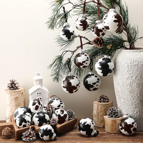 Cowhide Christmas Ornaments Set - 18 Rustic Western Holiday Decorations, 2.36-3.15 Inch, Variation: 24 Pieces
