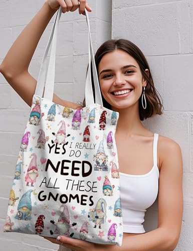 Gnome Canvas Tote Bag for Women - Reusable Cute Gnome Lover Shopping Bag