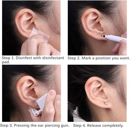 Lyuxzad Disposable Ear Piercing Gun Kit with Built-in Earrings and Cleaning Tools - Gold