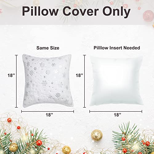 Christmas Pillow Covers Set of 2 - 18x18 Faux Fur Snowflakes