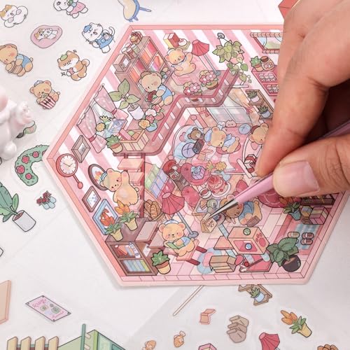 DIY 3D House Scene Stickers Set - Warm Home, Bakery & More