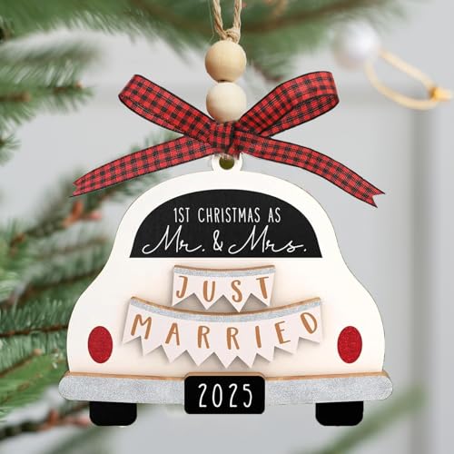 2025 First Anniversary Wedding Ornament - Rustic Wooden Decor