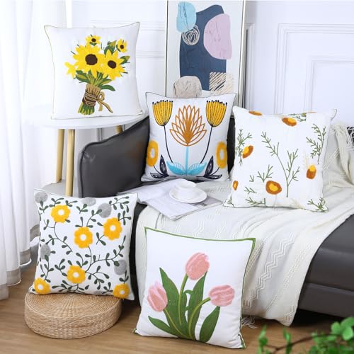 Calliopsis 18x18 Inch Embroidered Floral Jacquard Pillow Cover - ToRhine